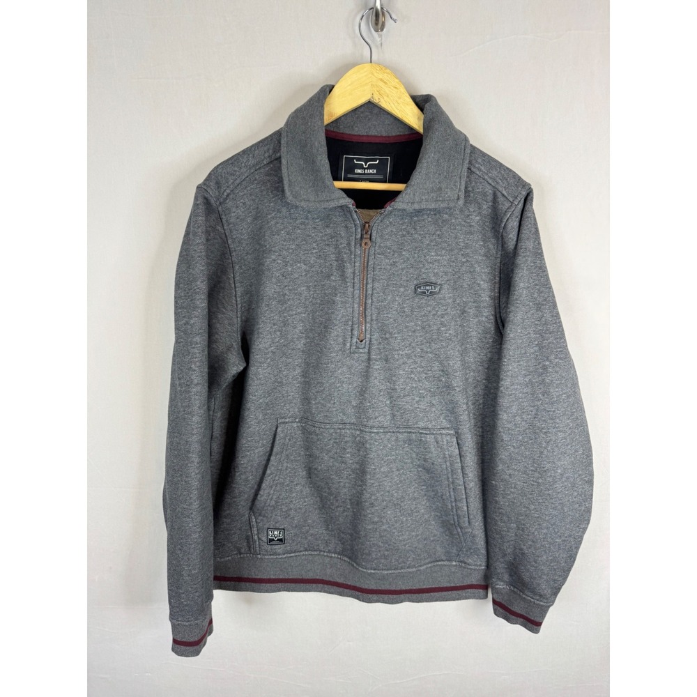 Kimes Ranch Mens Gray Quarter Zip Fleece Pullover Sweatshirt Large Burgundy Trim